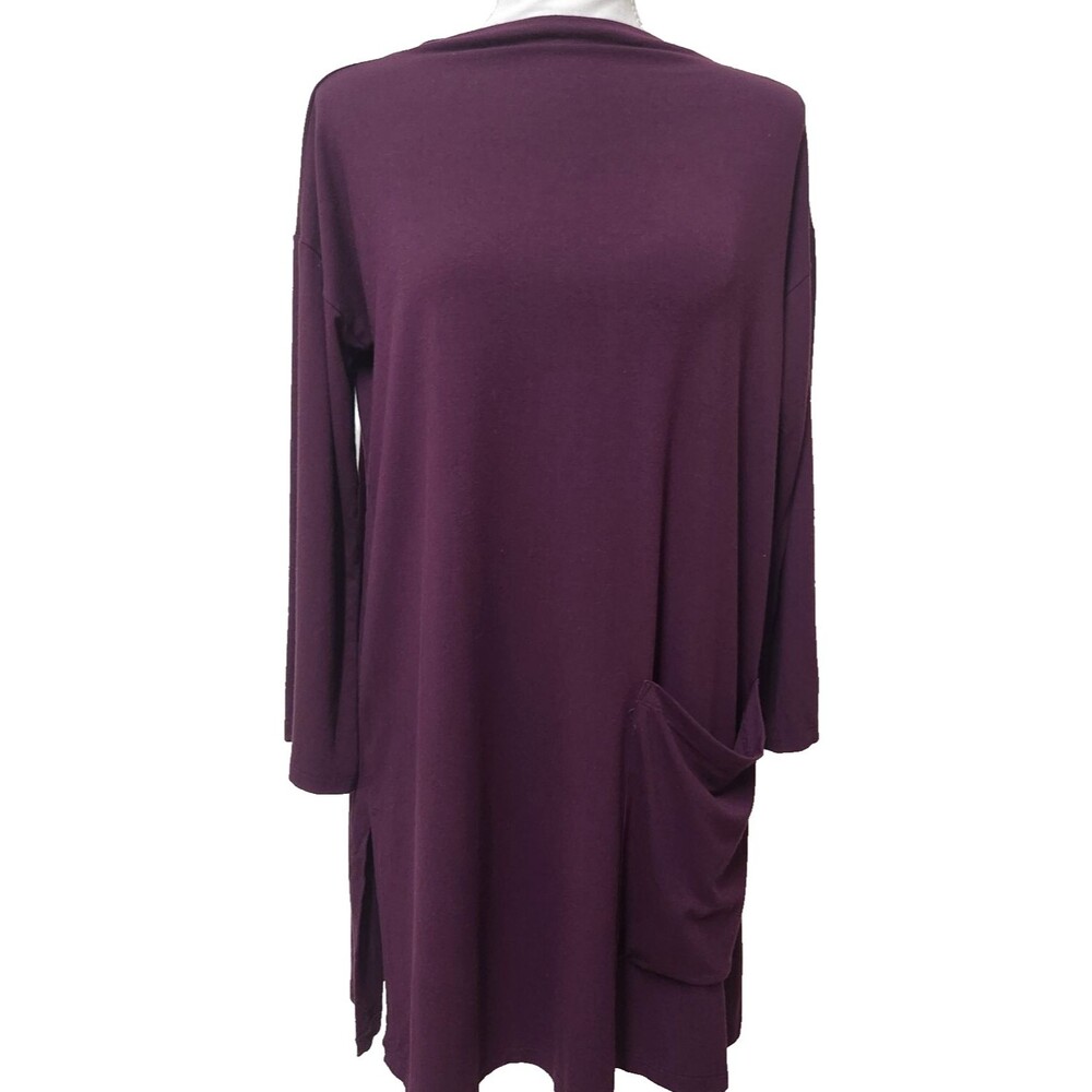 Eileen Fisher Stretch Jersey Patch Pocket Tunic Top Eggplant Sz XS/TP